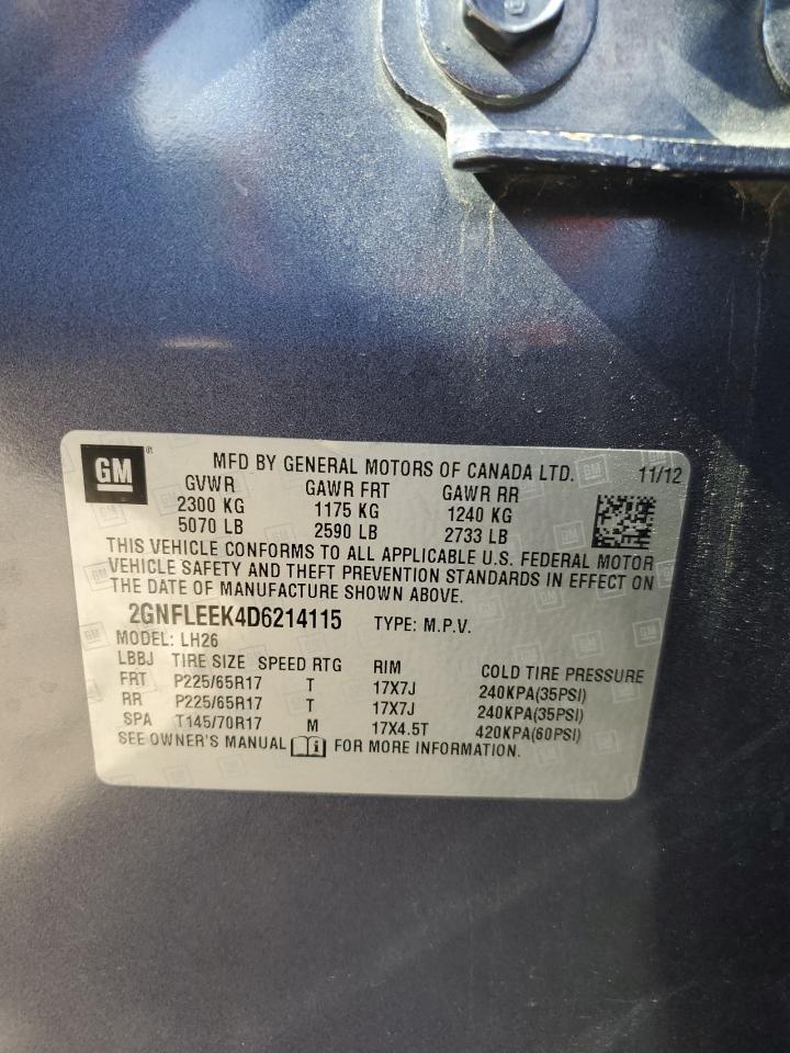 2013 Chevrolet Equinox Lt VIN: 2GNFLEEK4D6214115 Lot: 64059294