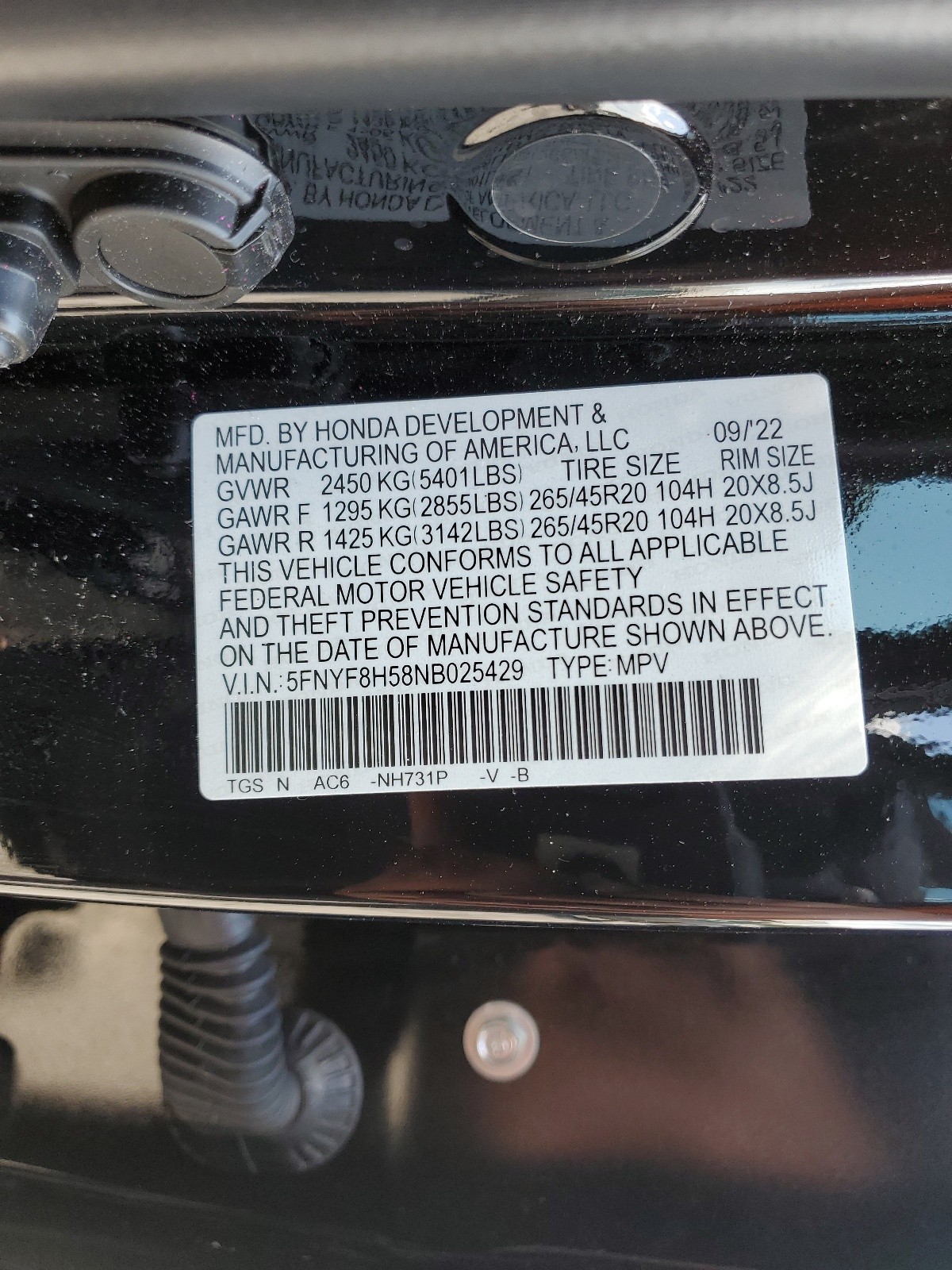 5FNYF8H58NB025429 2022 Honda Passport Exl