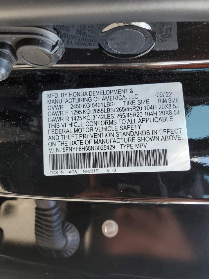 2022 Honda Passport Exl VIN: 5FNYF8H58NB025429 Lot: 63695794