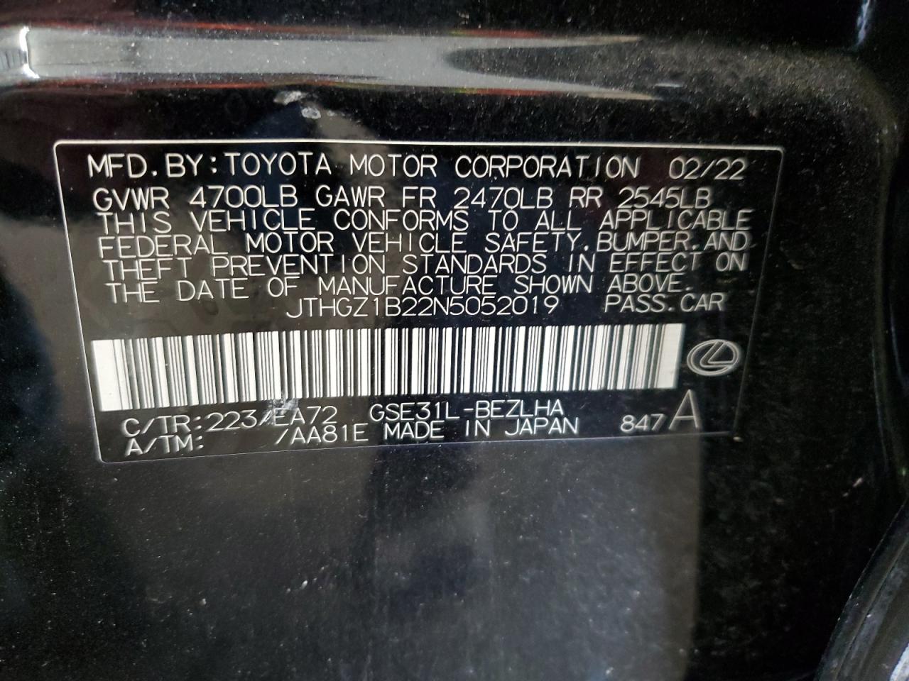 2022 Lexus Is 350 F-Sport VIN: JTHGZ1B22N5052019 Lot: 63315794