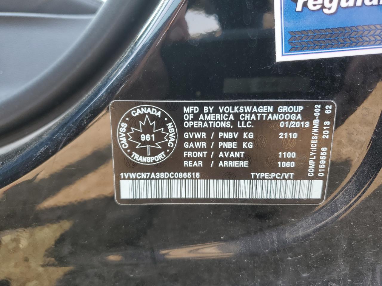 2013 Volkswagen Passat Sel VIN: 1VWCN7A38DC086515 Lot: 65181784