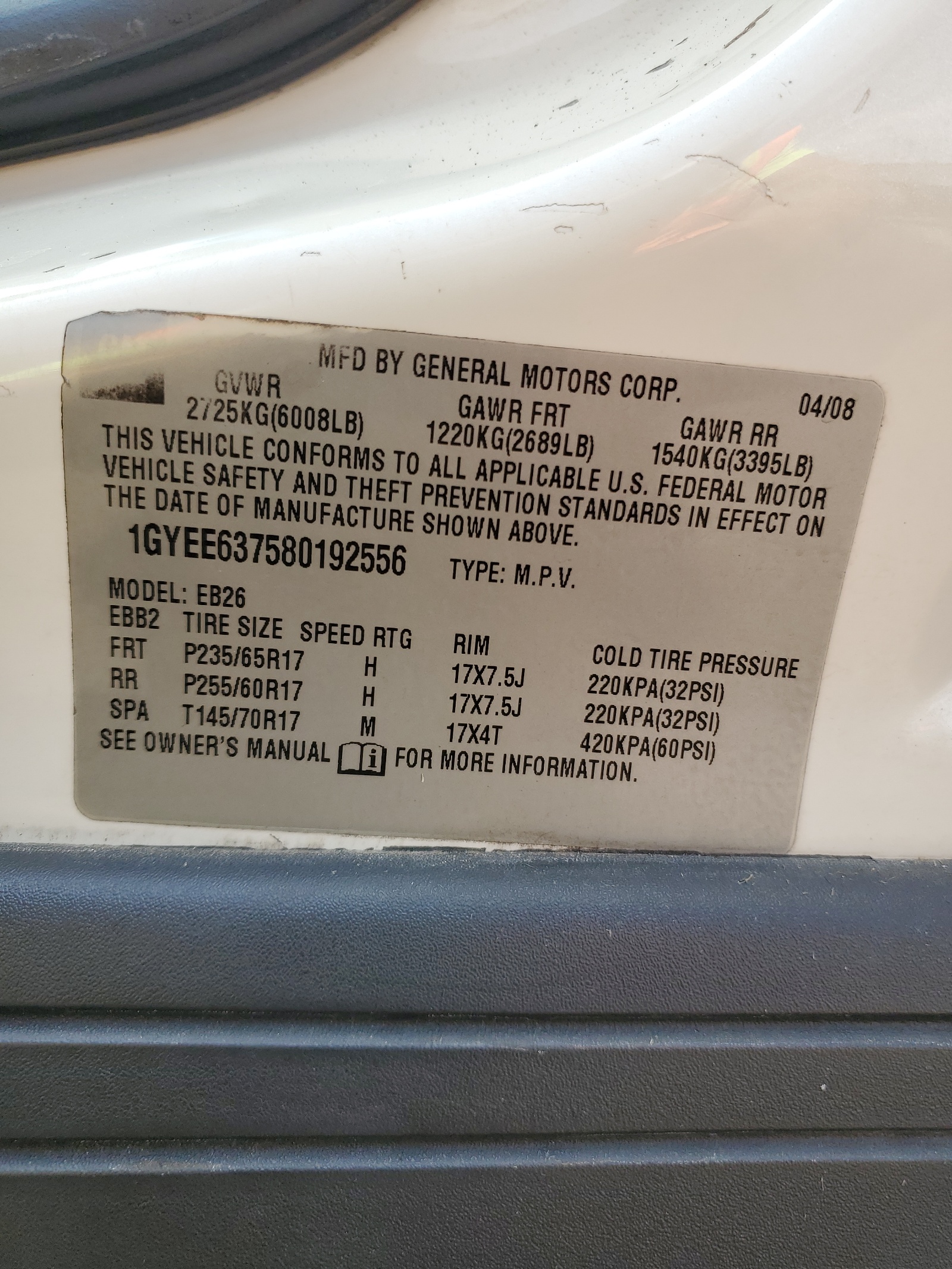 1GYEE637580192556 2008 Cadillac Srx