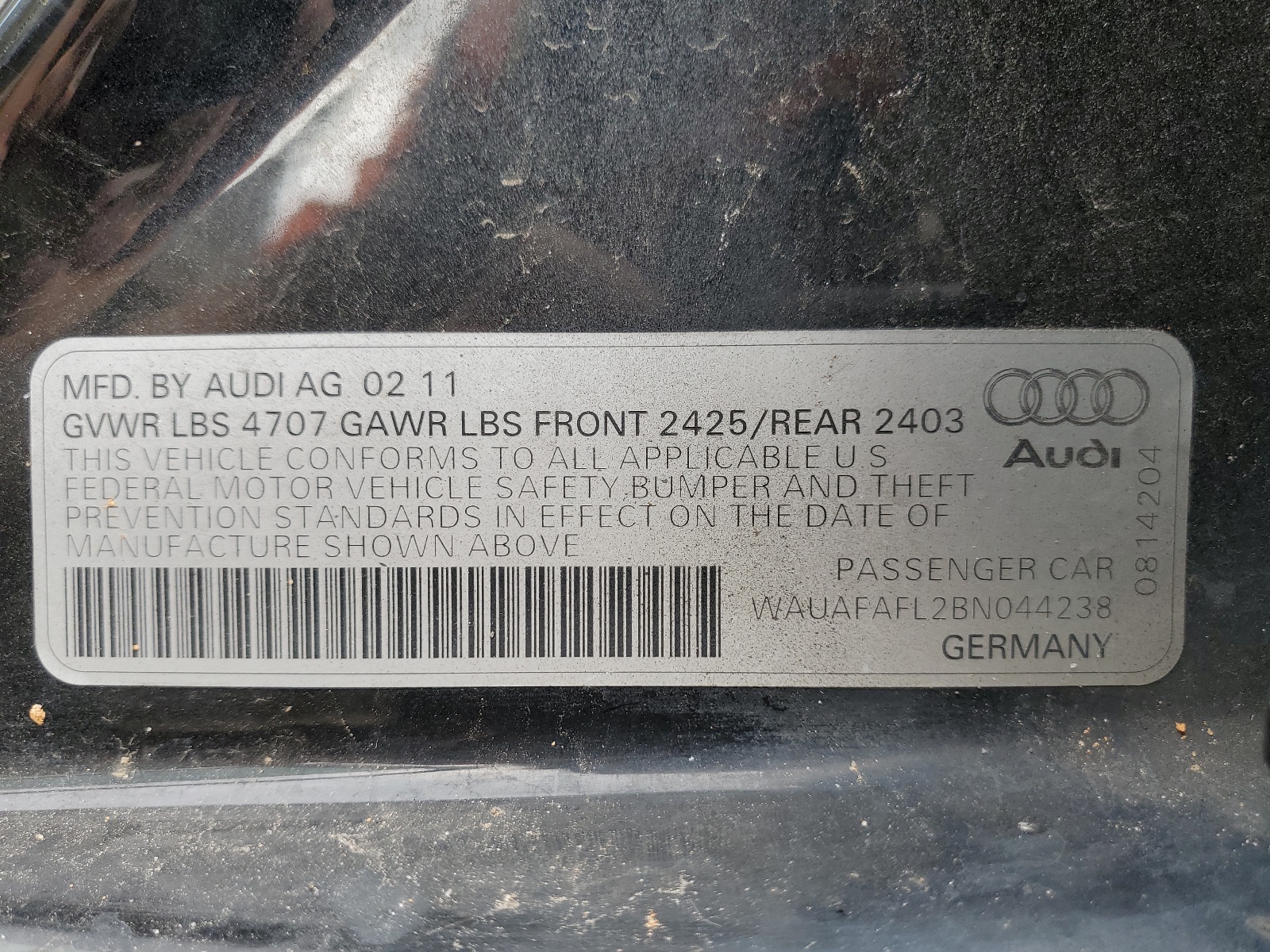 WAUAFAFL2BN044238 2011 Audi A4 Premium
