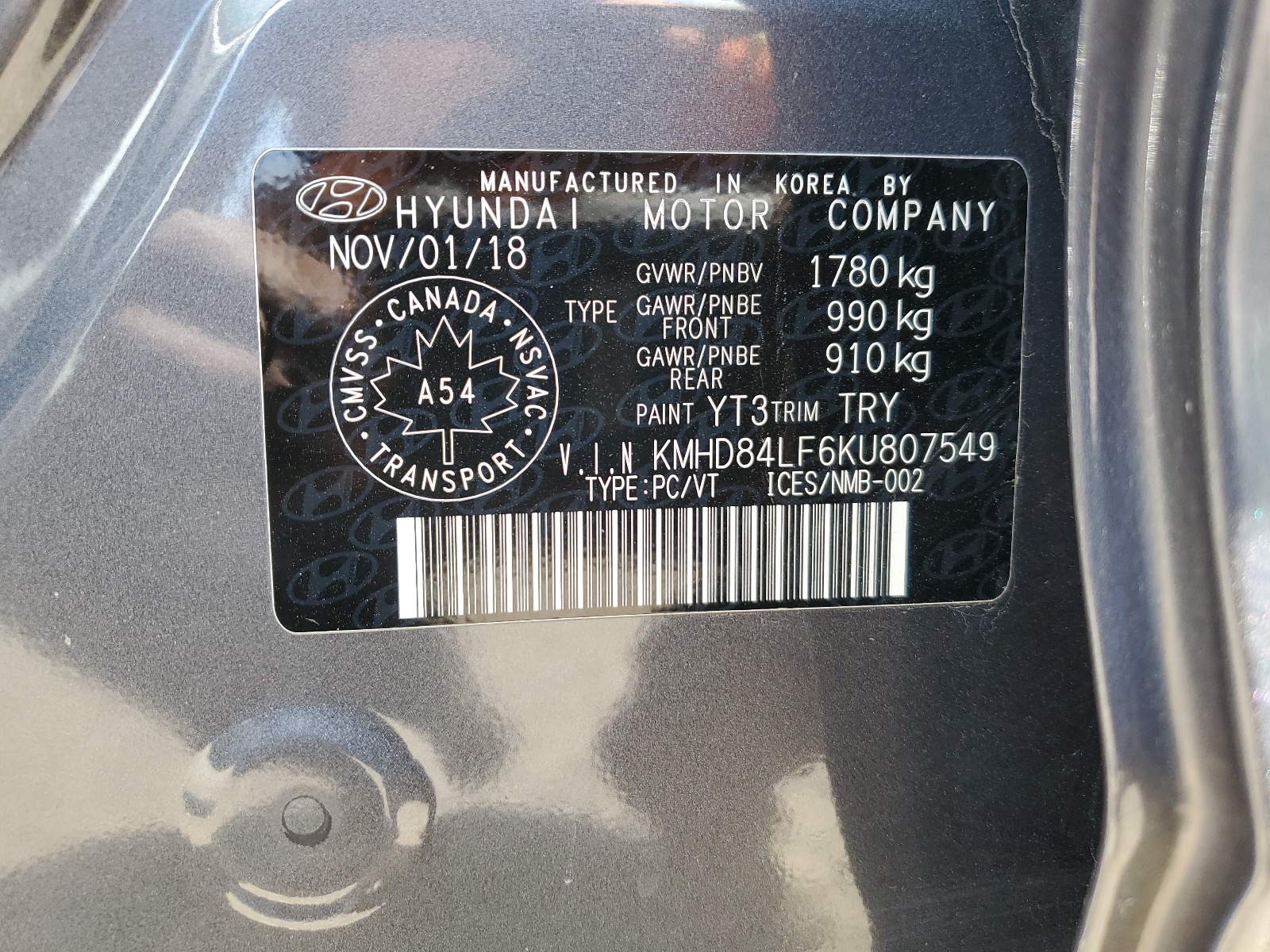 KMHD84LF6KU807549 2019 Hyundai Elantra Sel