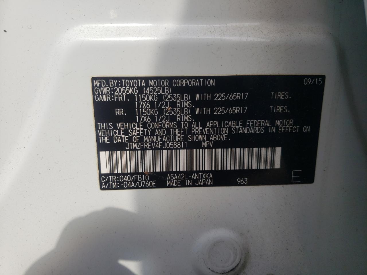 2015 Toyota Rav4 Le VIN: JTMZFREV4FJ058811 Lot: 63886554