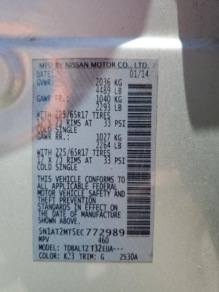 2014 Nissan Rogue S VIN: 5N1AT2MT5EC772989 Lot: 63390684