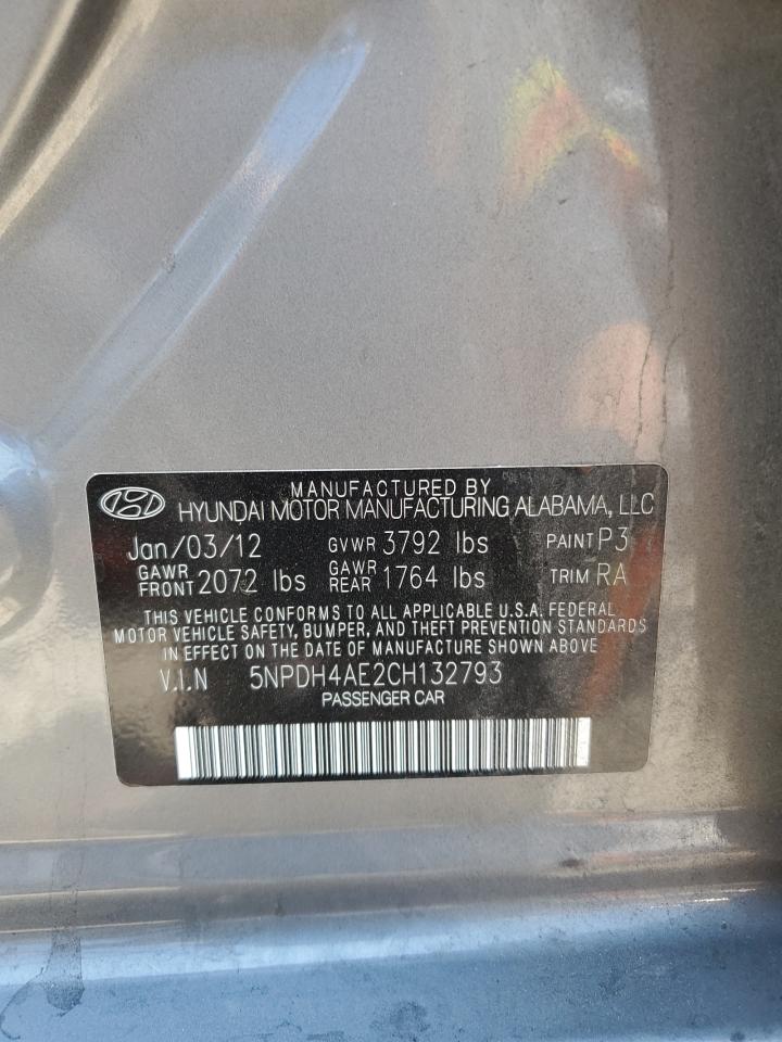 2012 Hyundai Elantra Gls VIN: 5NPDH4AE2CH132793 Lot: 62329424