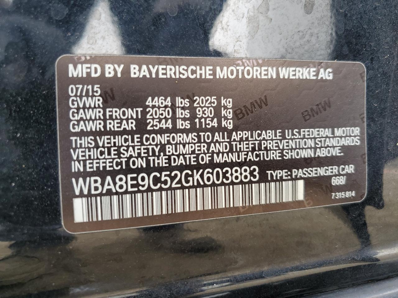 2016 BMW 328 I Sulev VIN: WBA8E9C52GK603883 Lot: 62566764