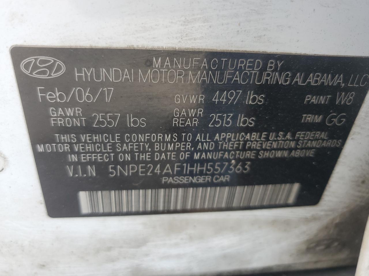 5NPE24AF1HH557363 2017 Hyundai Sonata Se