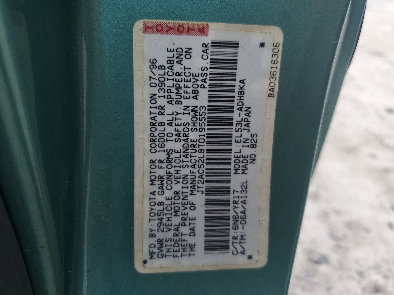 JT2AC52L8T0195553 1996 Toyota Tercel Std