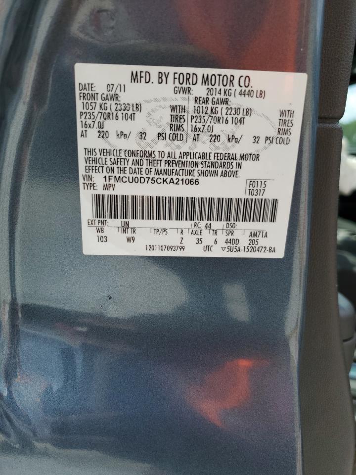 2012 Ford Escape Xlt VIN: 1FMCU0D75CKA21066 Lot: 64497234