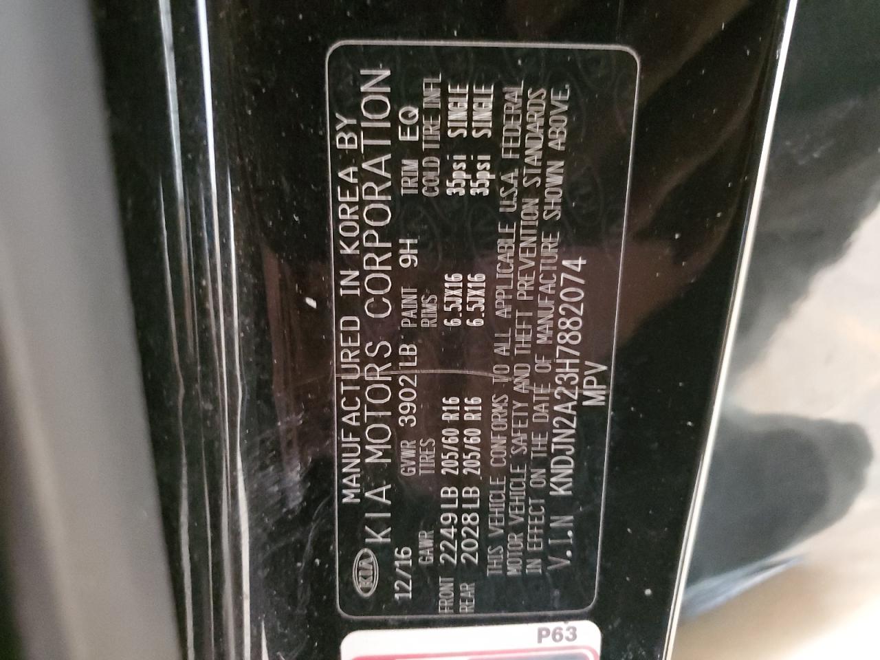 2017 Kia Soul VIN: KNDJN2A23H7882074 Lot: 61065584