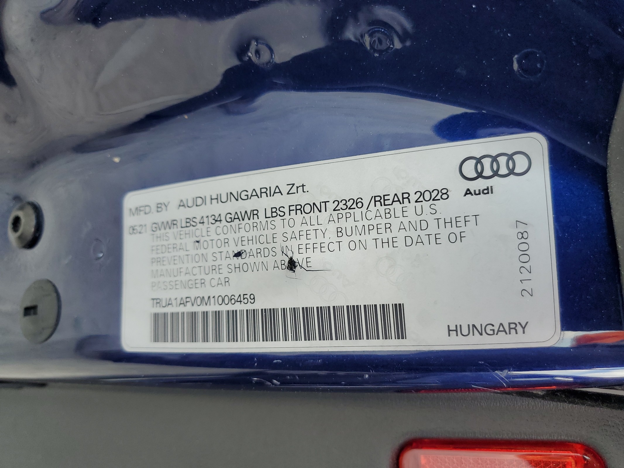 TRUA1AFV0M1006459 2021 Audi Tts