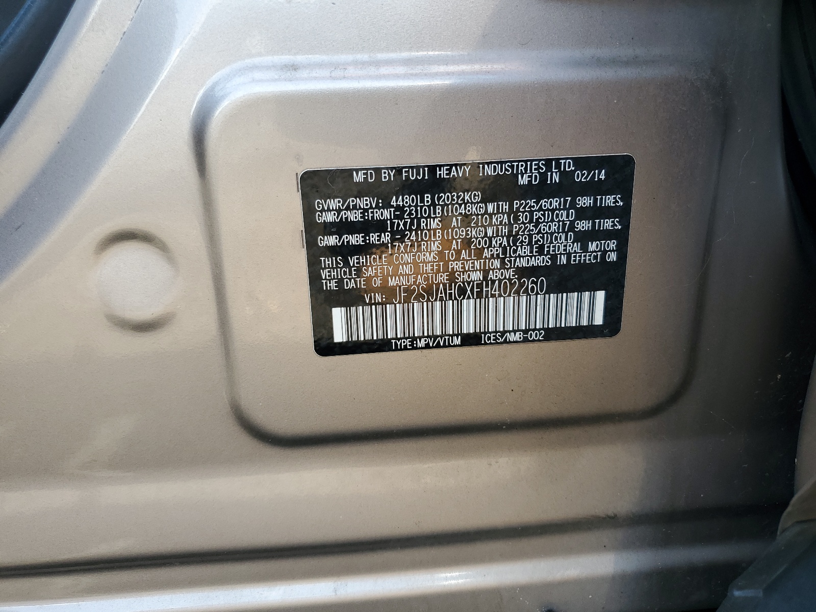 JF2SJAHCXFH402260 2015 Subaru Forester 2.5I Limited