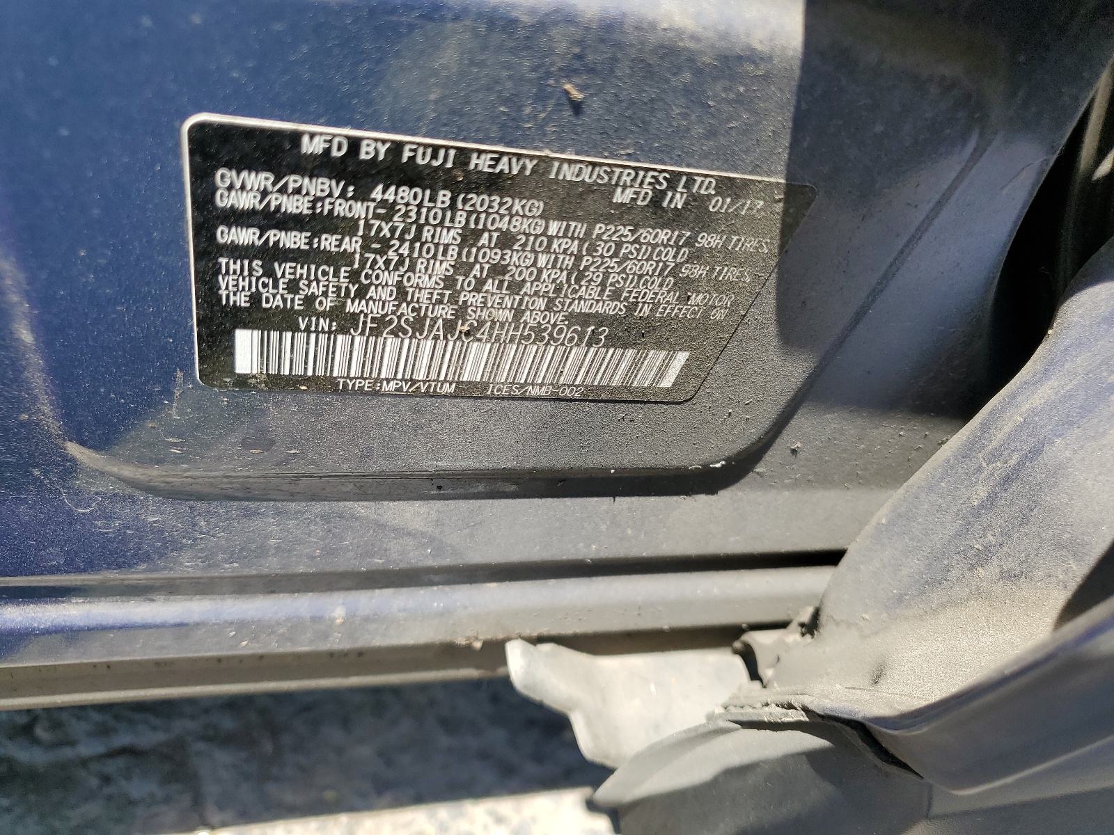 JF2SJAJC4HH539613 2017 Subaru Forester 2.5I Limited