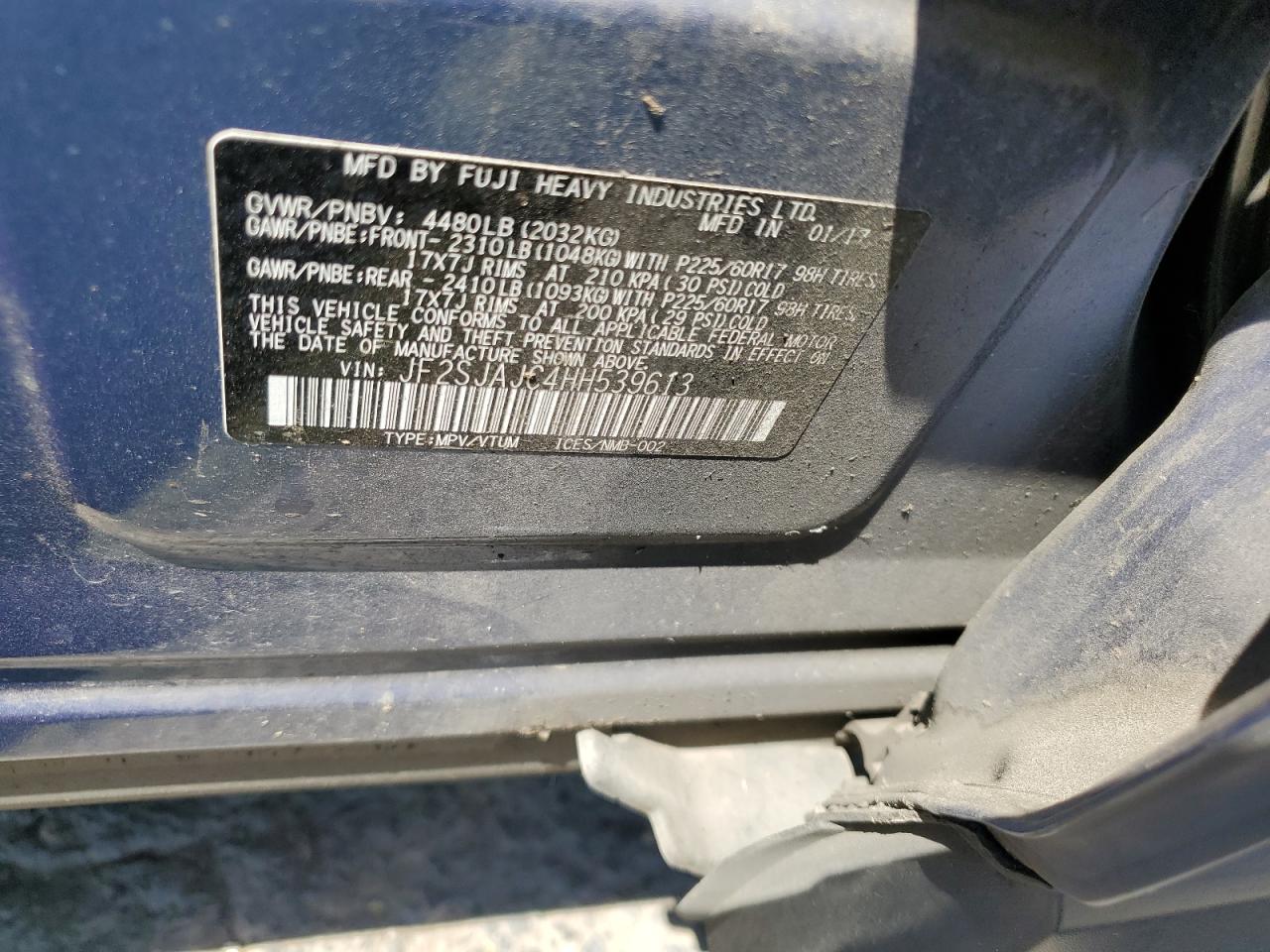 2017 Subaru Forester 2.5I Limited VIN: JF2SJAJC4HH539613 Lot: 62252154