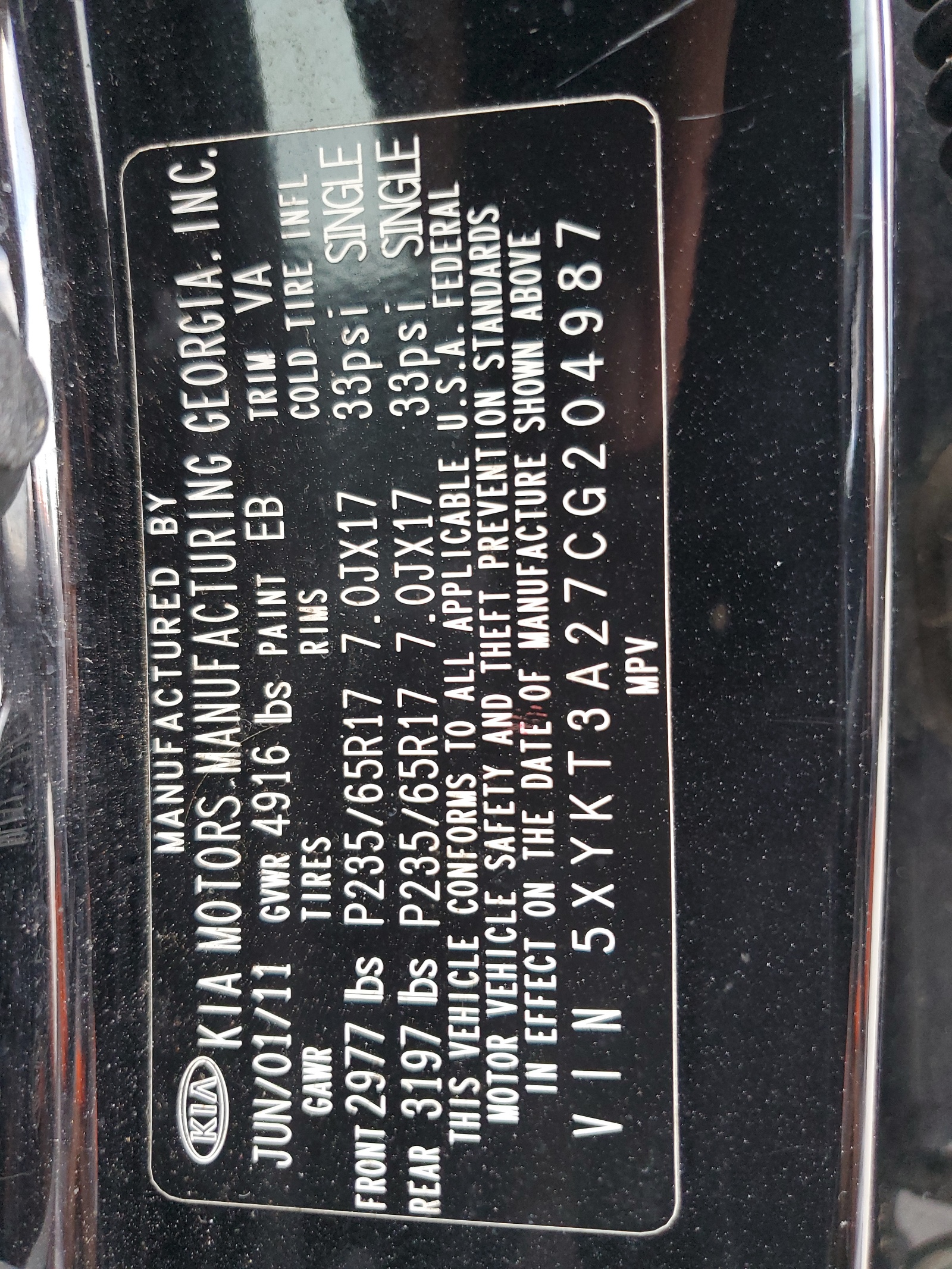 5XYKT3A27CG204987 2012 Kia Sorento Base