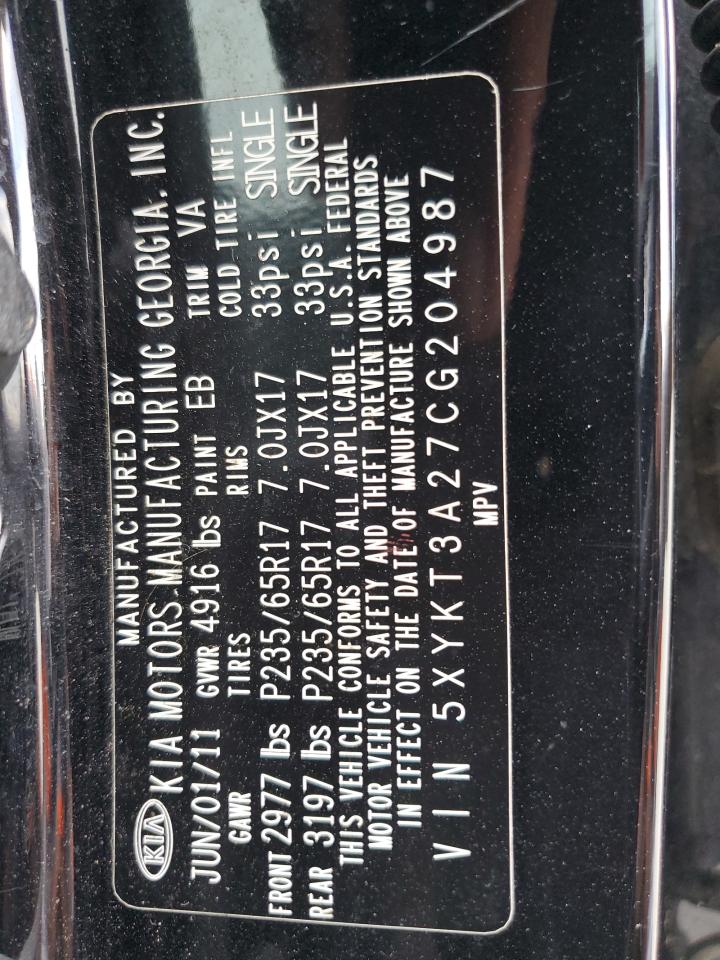 2012 Kia Sorento Base VIN: 5XYKT3A27CG204987 Lot: 65173334