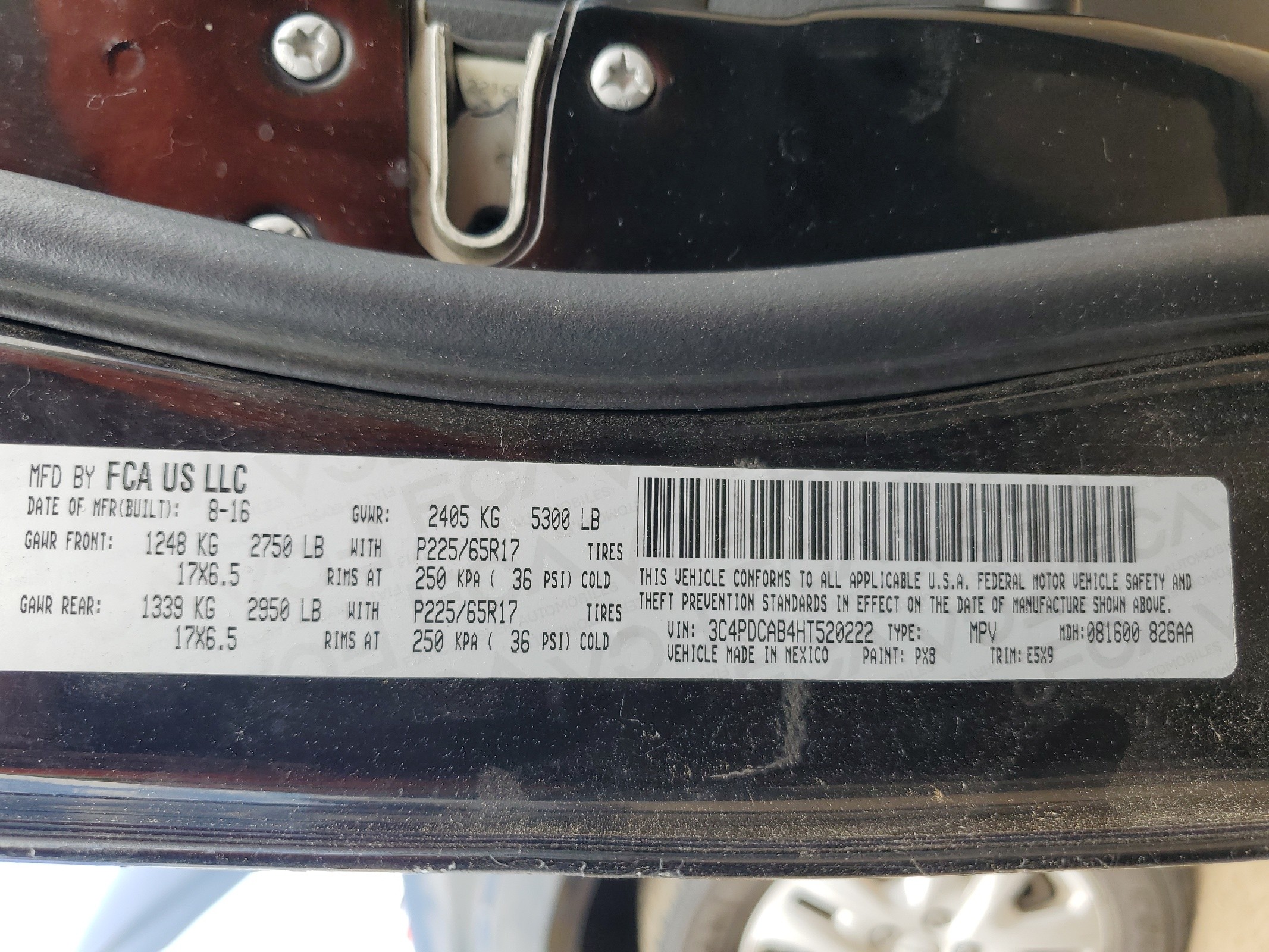 3C4PDCAB4HT520222 2017 Dodge Journey Se