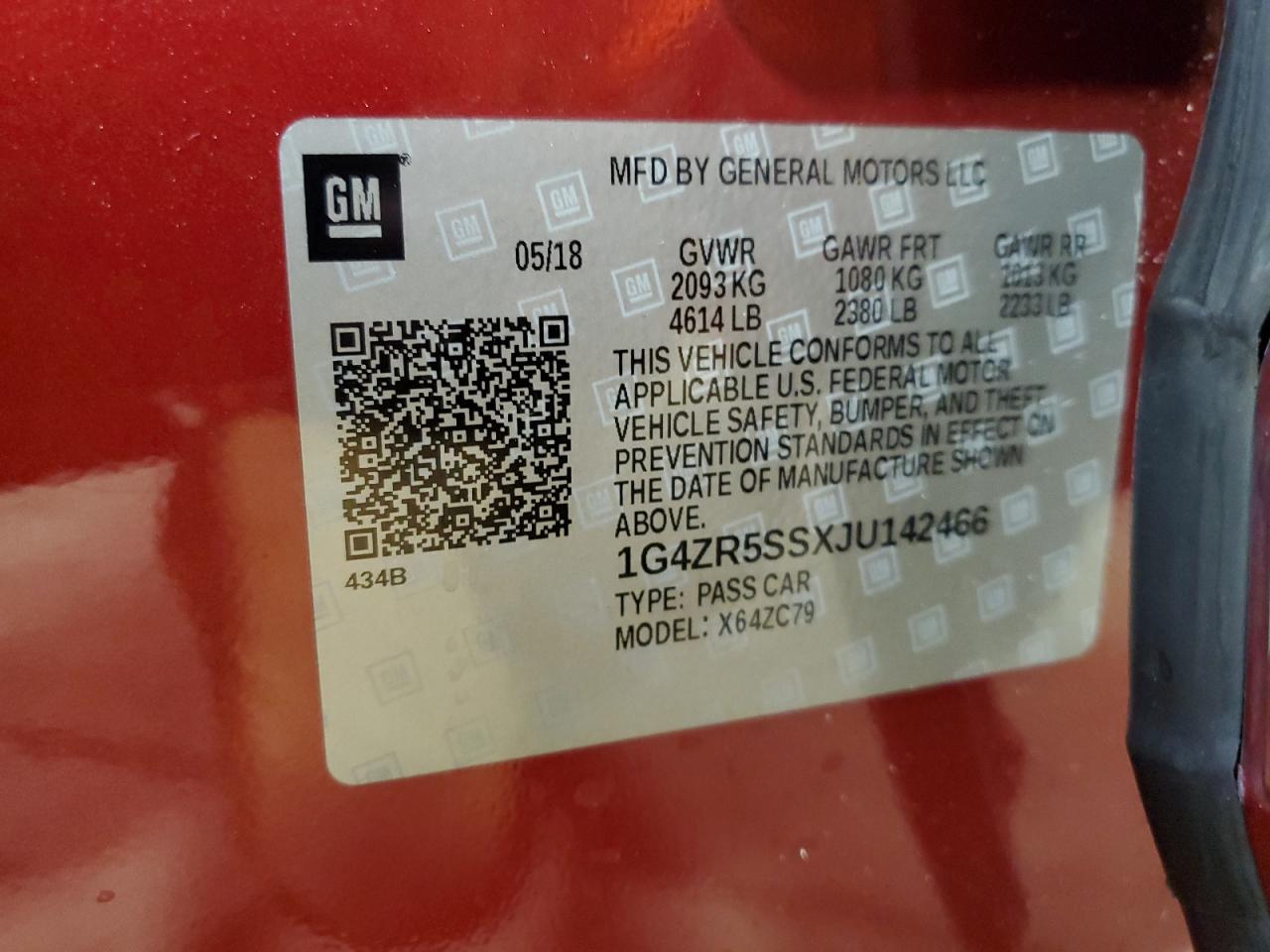 2018 Buick Lacrosse Premium VIN: 1G4ZR5SSXJU142466 Lot: 63822404