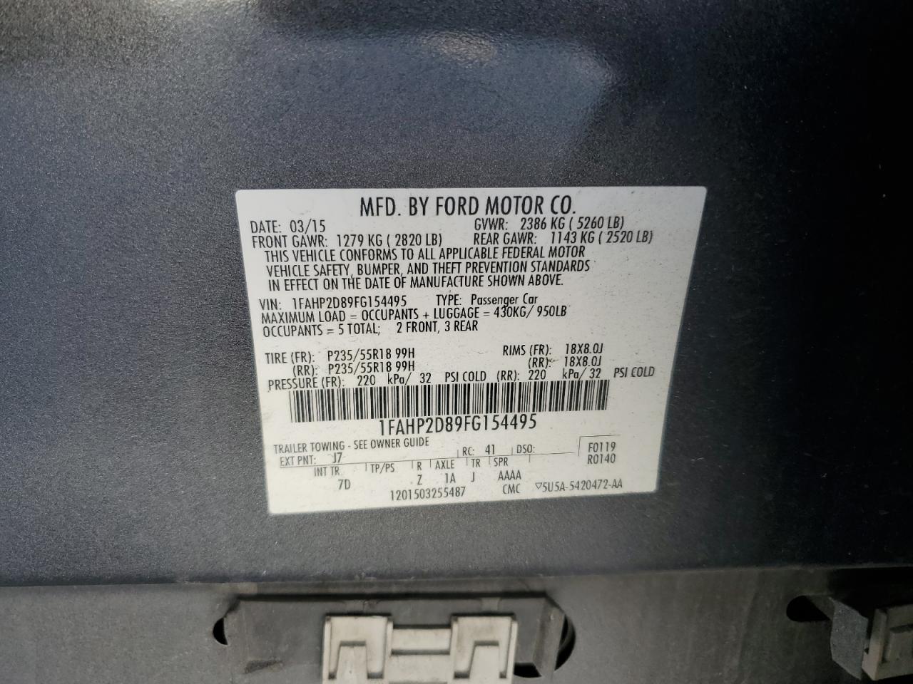 2015 Ford Taurus Se VIN: 1FAHP2D89FG154495 Lot: 61865194