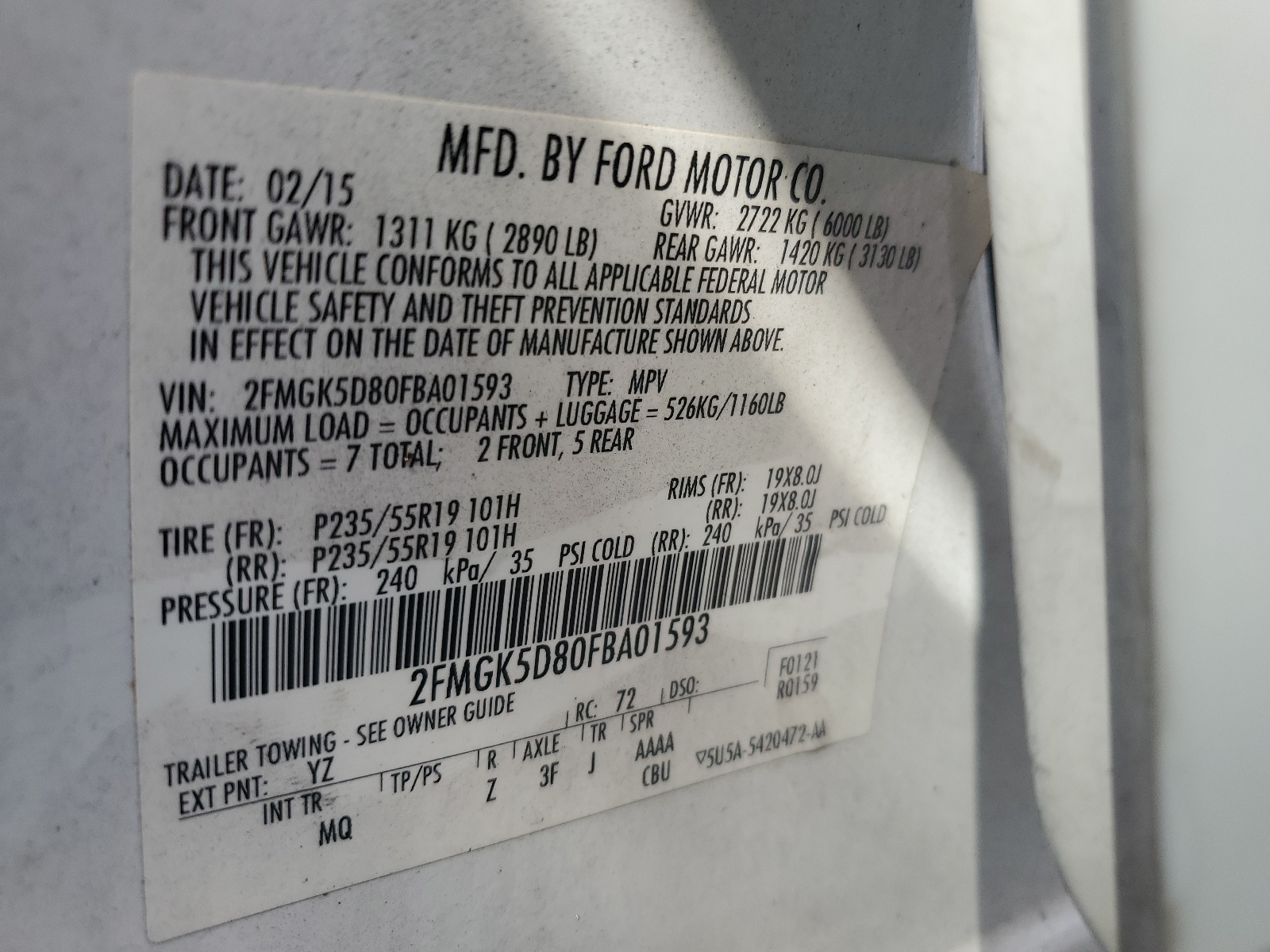 2FMGK5D80FBA01593 2015 Ford Flex Limited