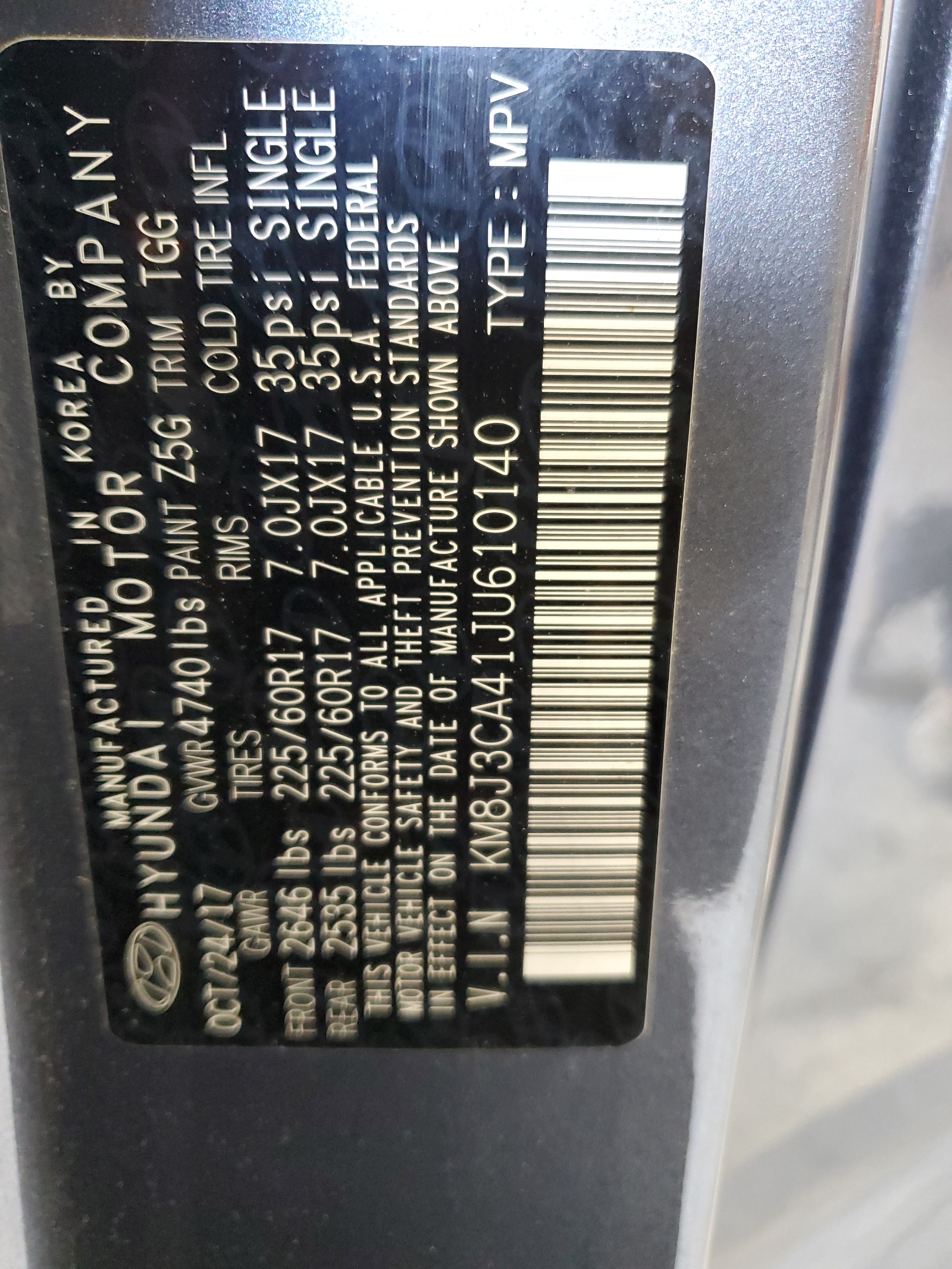 KM8J3CA41JU610140 2018 Hyundai Tucson Sel