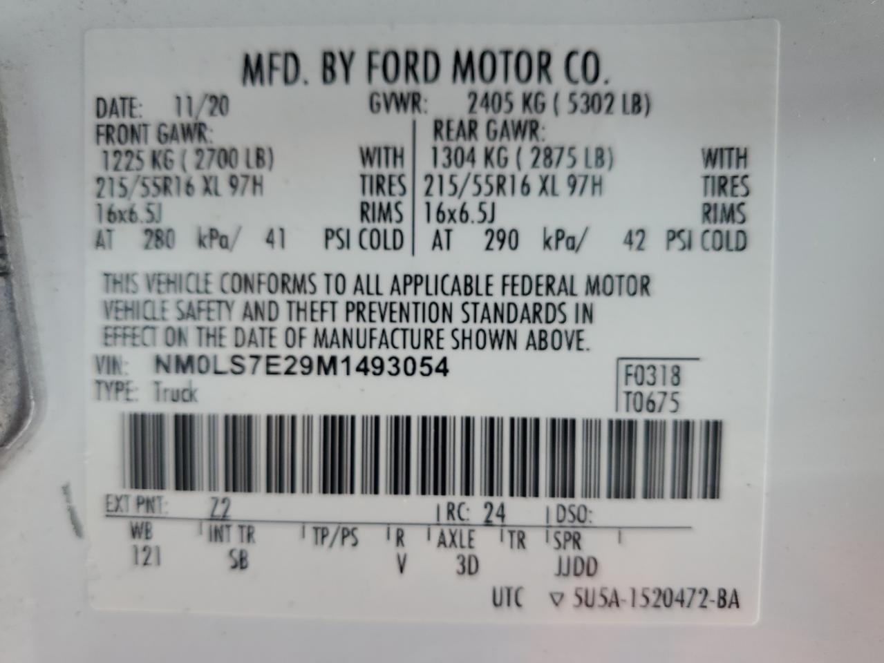 NM0LS7E29M1493054 2021 Ford Transit Connect Xl