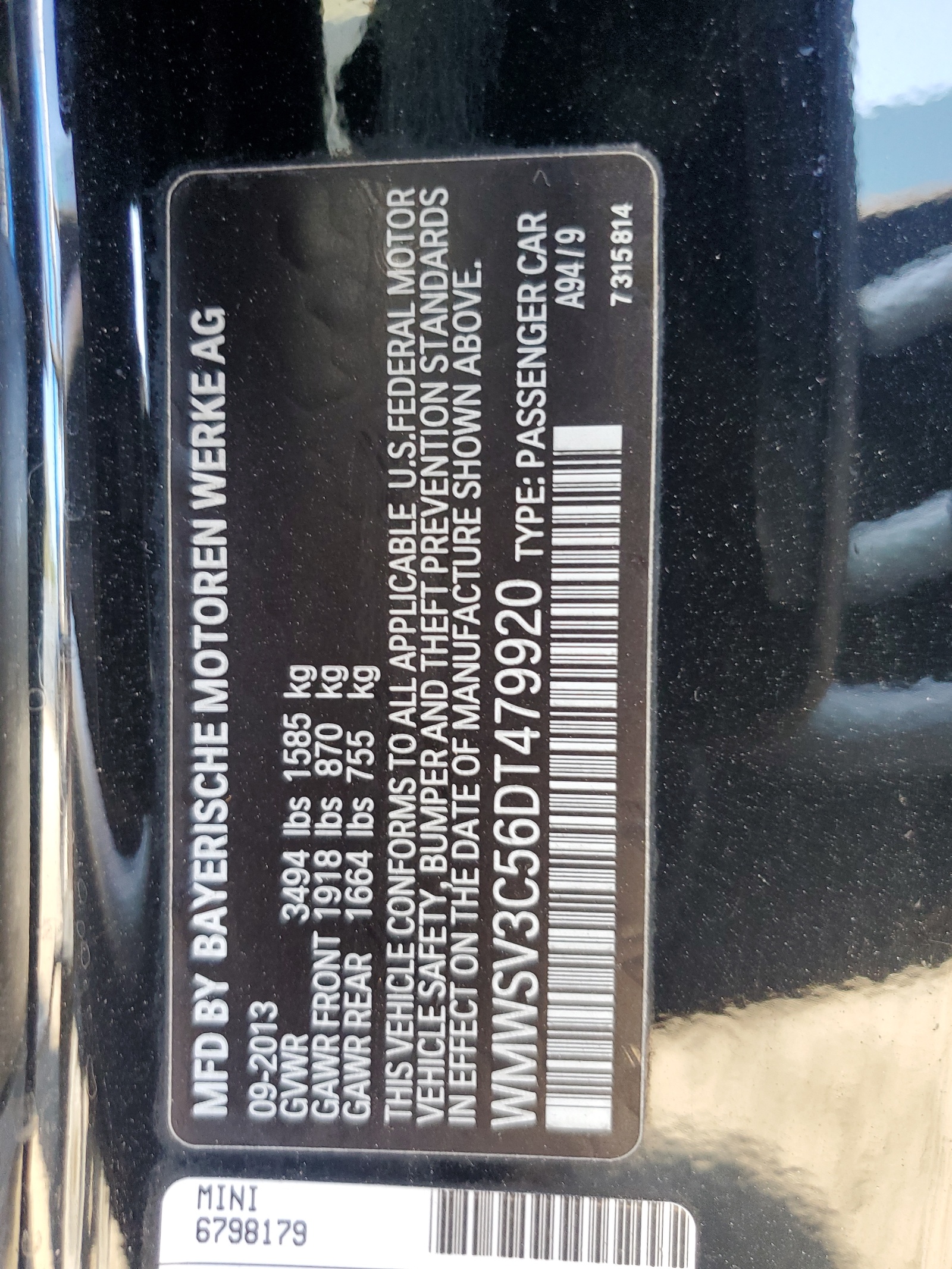 WMWSV3C56DT479920 2013 Mini Cooper S