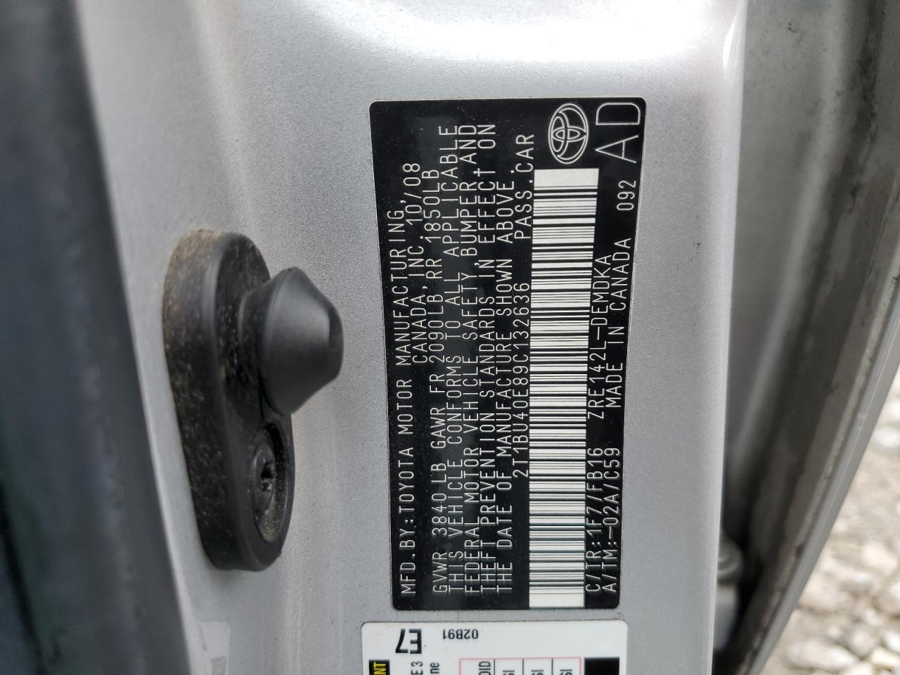 2009 Toyota Corolla Base VIN: 2T1BU40E89C132636 Lot: 64785164