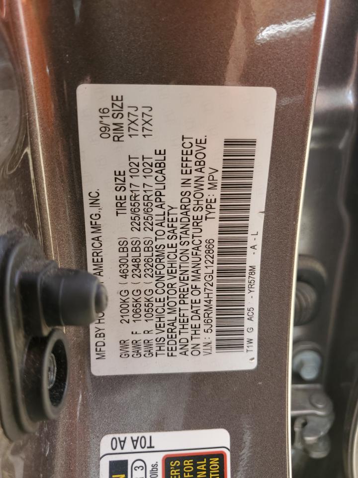 2016 Honda Cr-V Exl VIN: 5J6RM4H72GL122866 Lot: 63630454