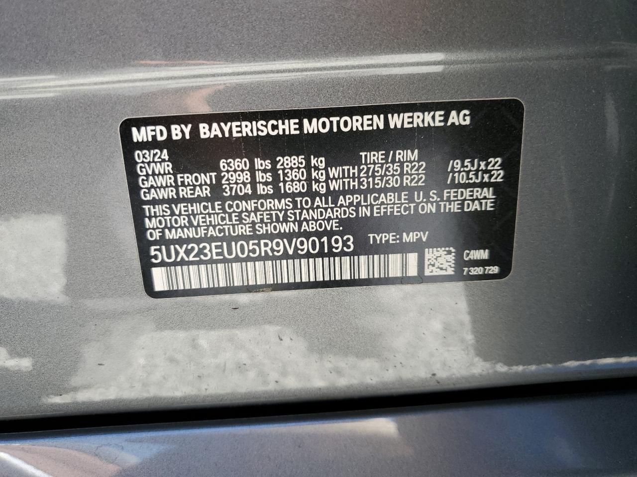 5UX23EU05R9V90193 2024 BMW X5 xDrive40I