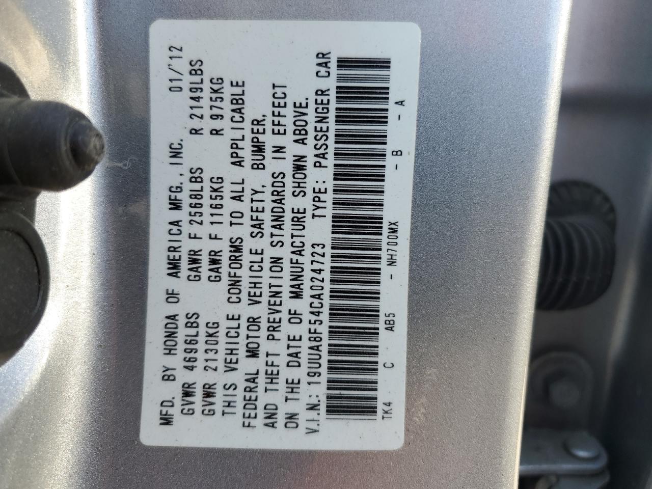 2012 Acura Tl VIN: 19UUA8F54CA024723 Lot: 65184064