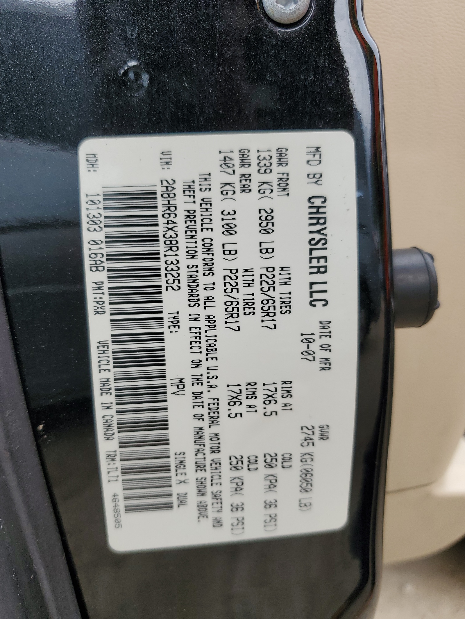 2A8HR64X38R133252 2008 Chrysler Town & Country Limited