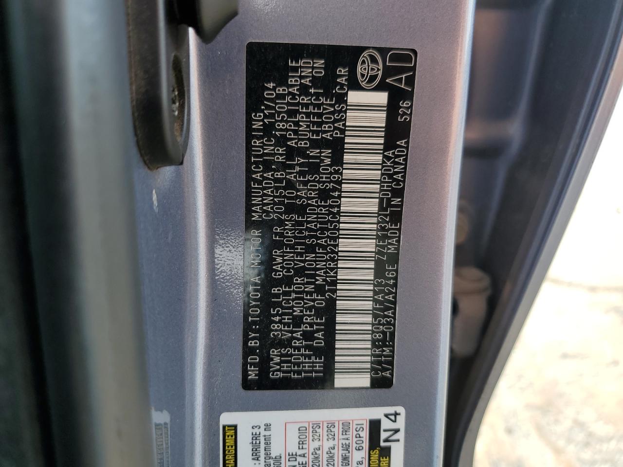 2005 Toyota Corolla Matrix Xr VIN: 2T1KR32E05C404793 Lot: 61413654