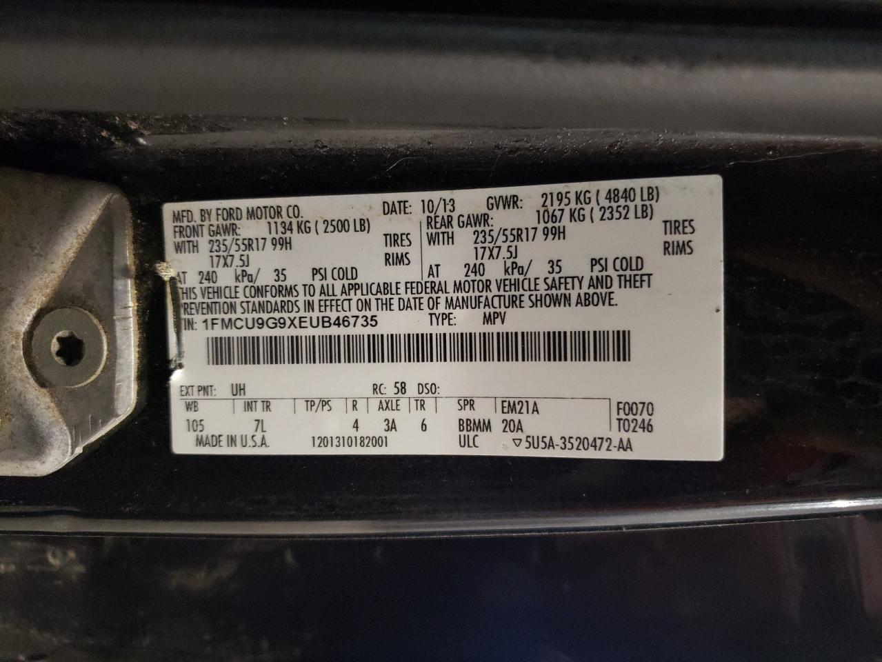 1FMCU9G9XEUB46735 2014 Ford Escape Se