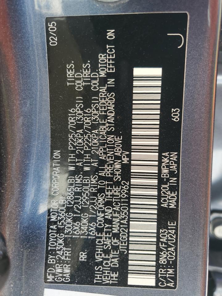 2005 Toyota Highlander VIN: JTEGD21A350119962 Lot: 64246124