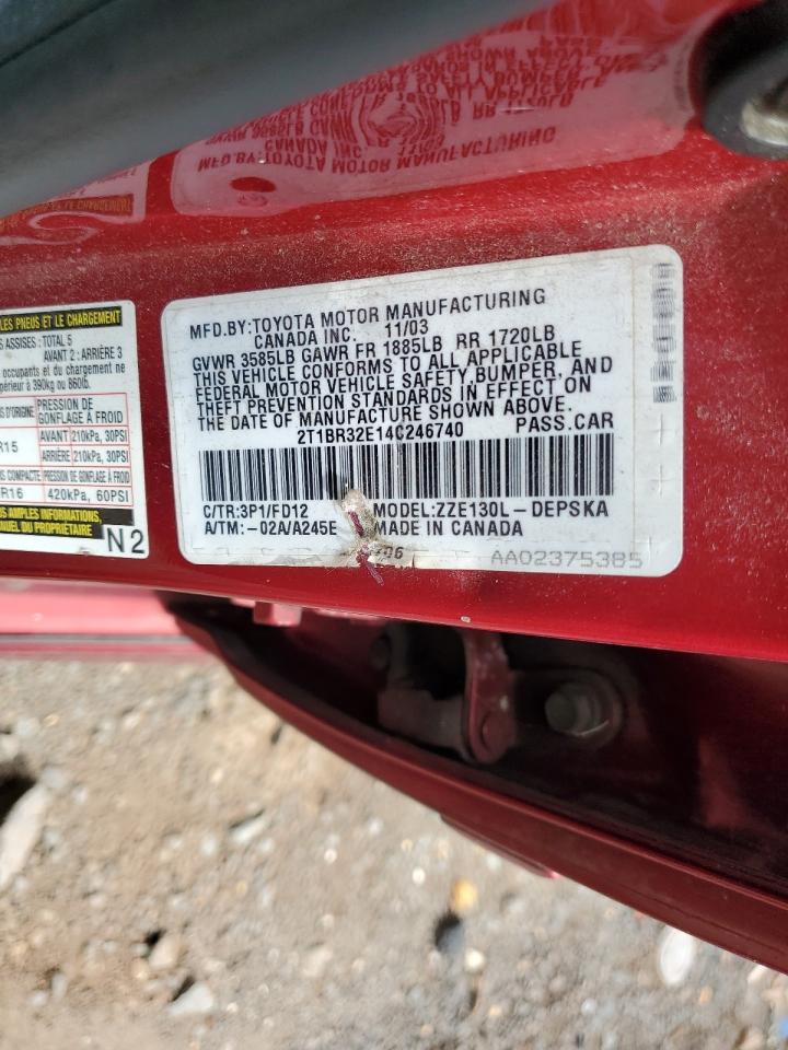 2004 Toyota Corolla Ce VIN: 2T1BR32E14C246740 Lot: 63273624