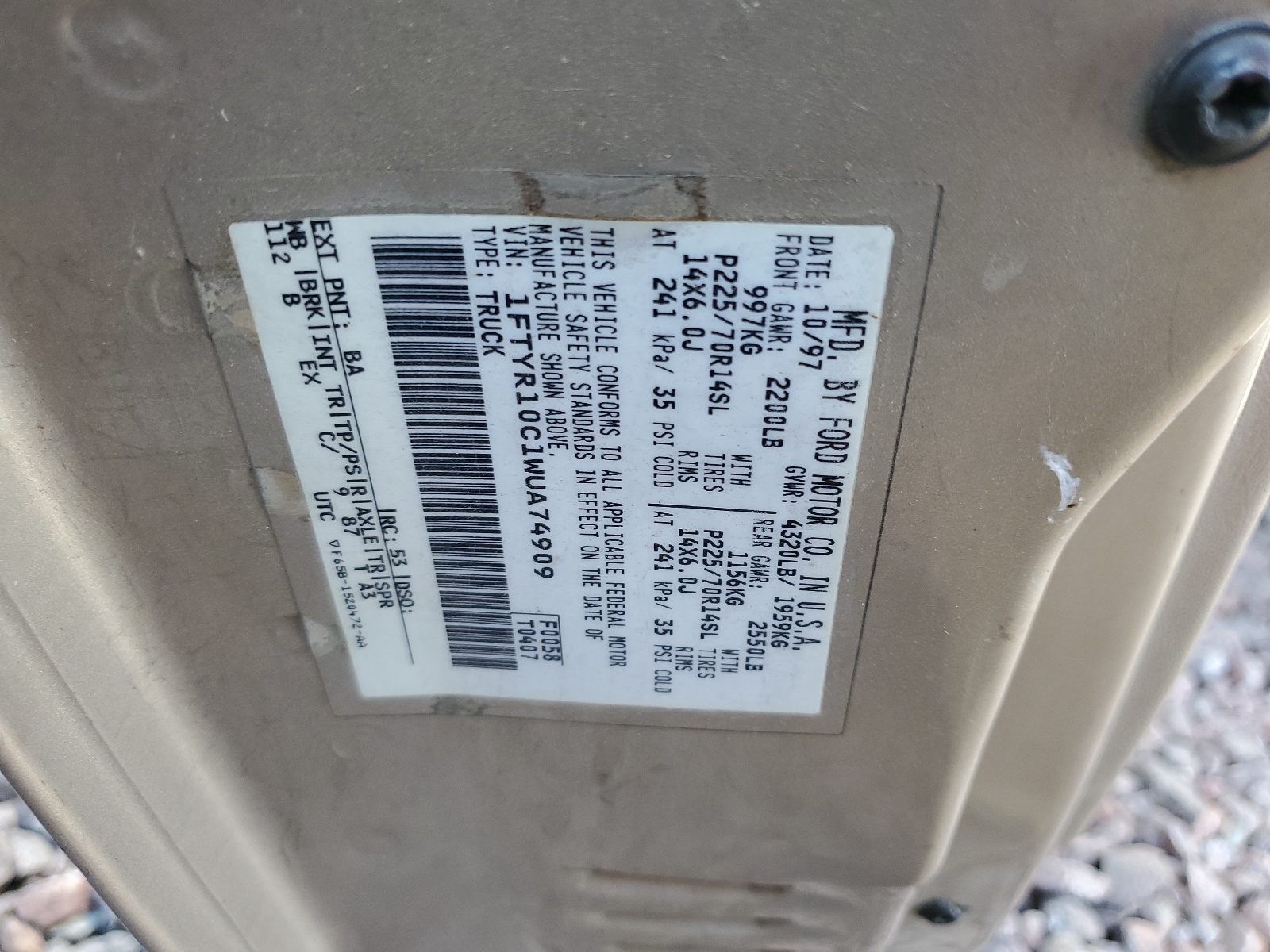 1FTYR10C1WUA74909 1998 Ford Ranger