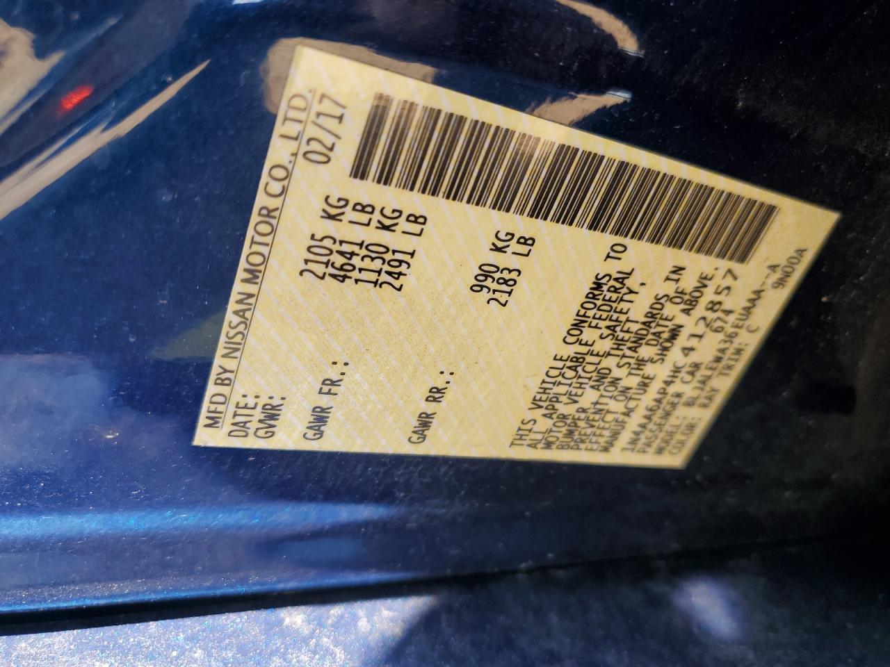 2017 Nissan Maxima 3.5S VIN: 1N4AA6AP4HC412857 Lot: 64297184