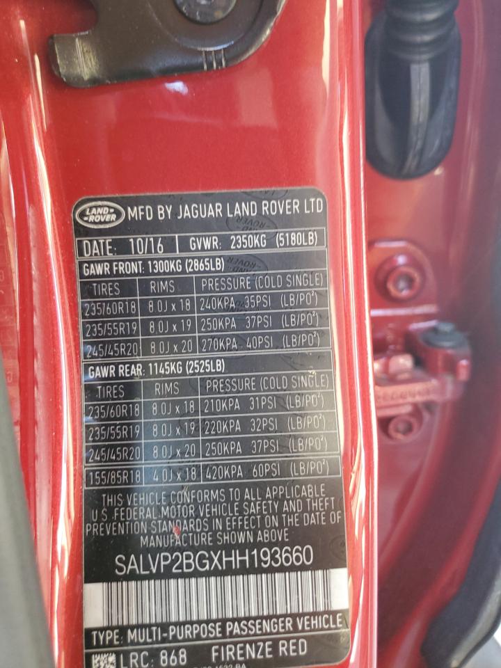 2017 Land Rover Range Rover Evoque Se VIN: SALVP2BGXHH193660 Lot: 61299054