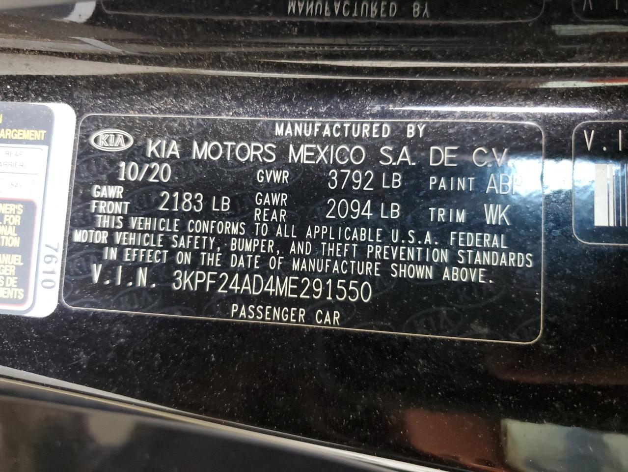 2021 Kia Forte Fe VIN: 3KPF24AD4ME291550 Lot: 63208544