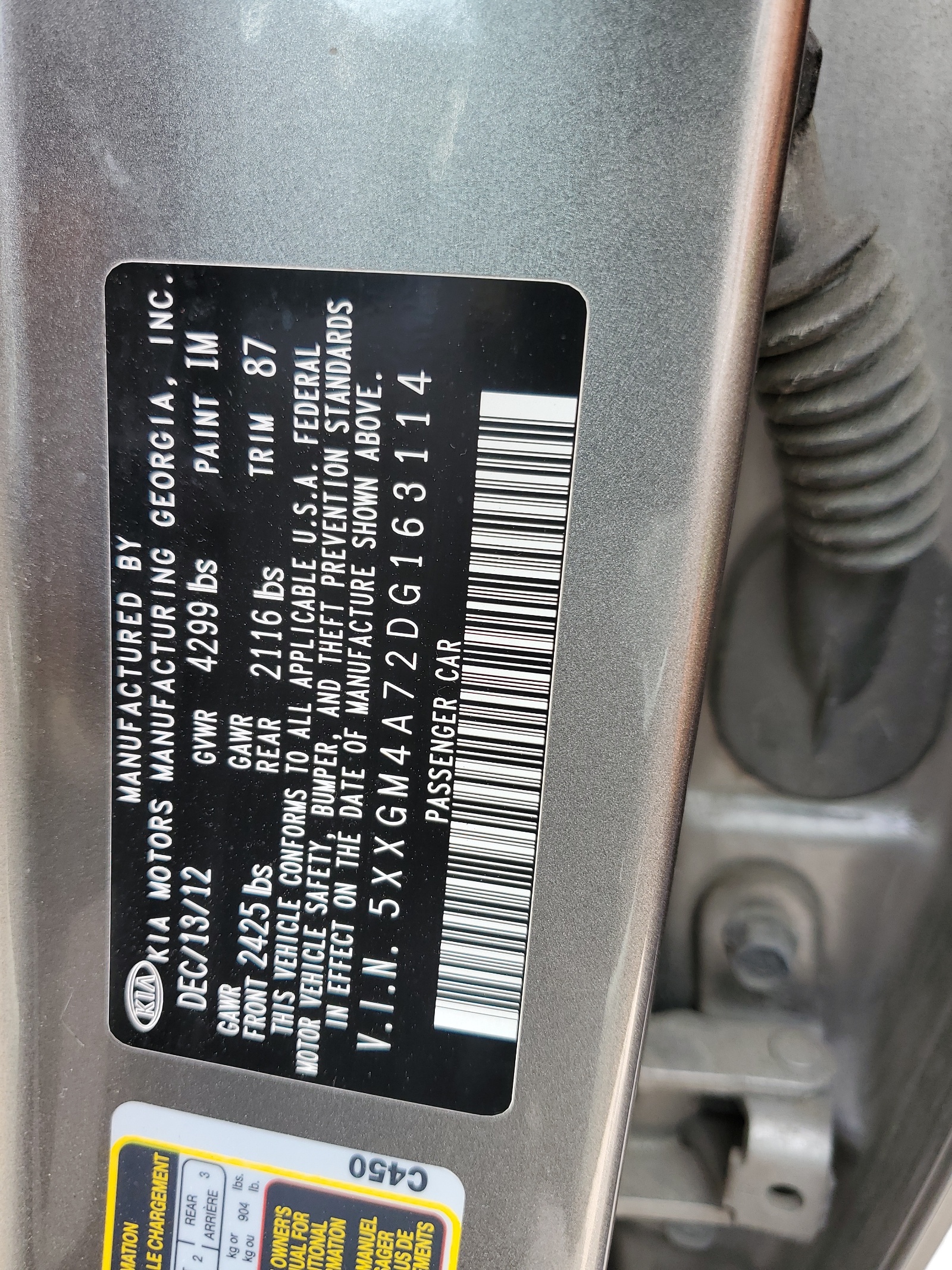 5XXGM4A72DG163114 2013 Kia Optima Lx