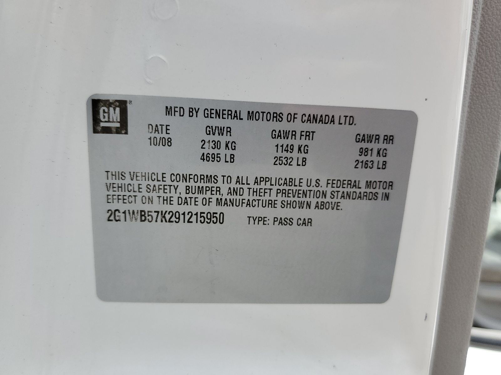 2G1WB57K291215950 2009 Chevrolet Impala Ls