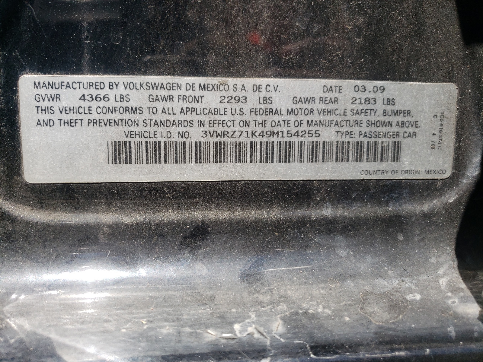 3VWRZ71K49M154255 2009 Volkswagen Jetta Se