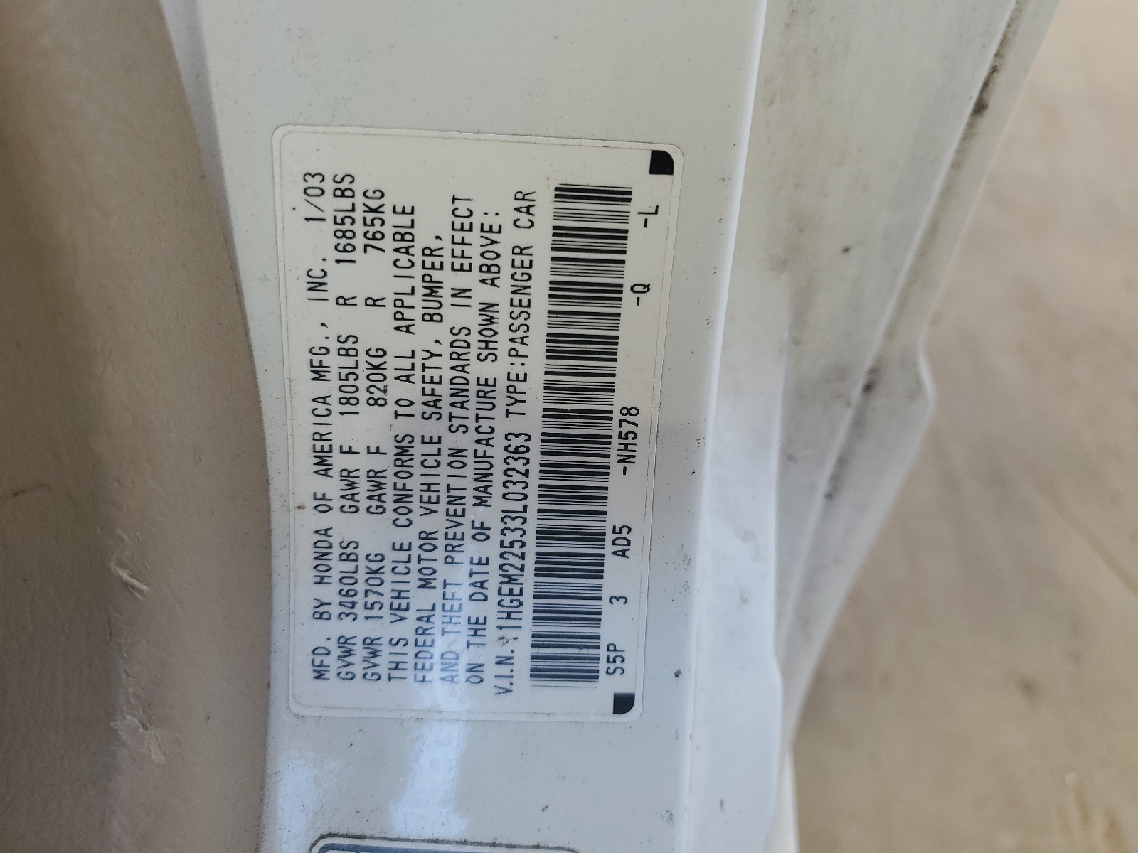 1HGEM22533L032363 2003 Honda Civic Lx