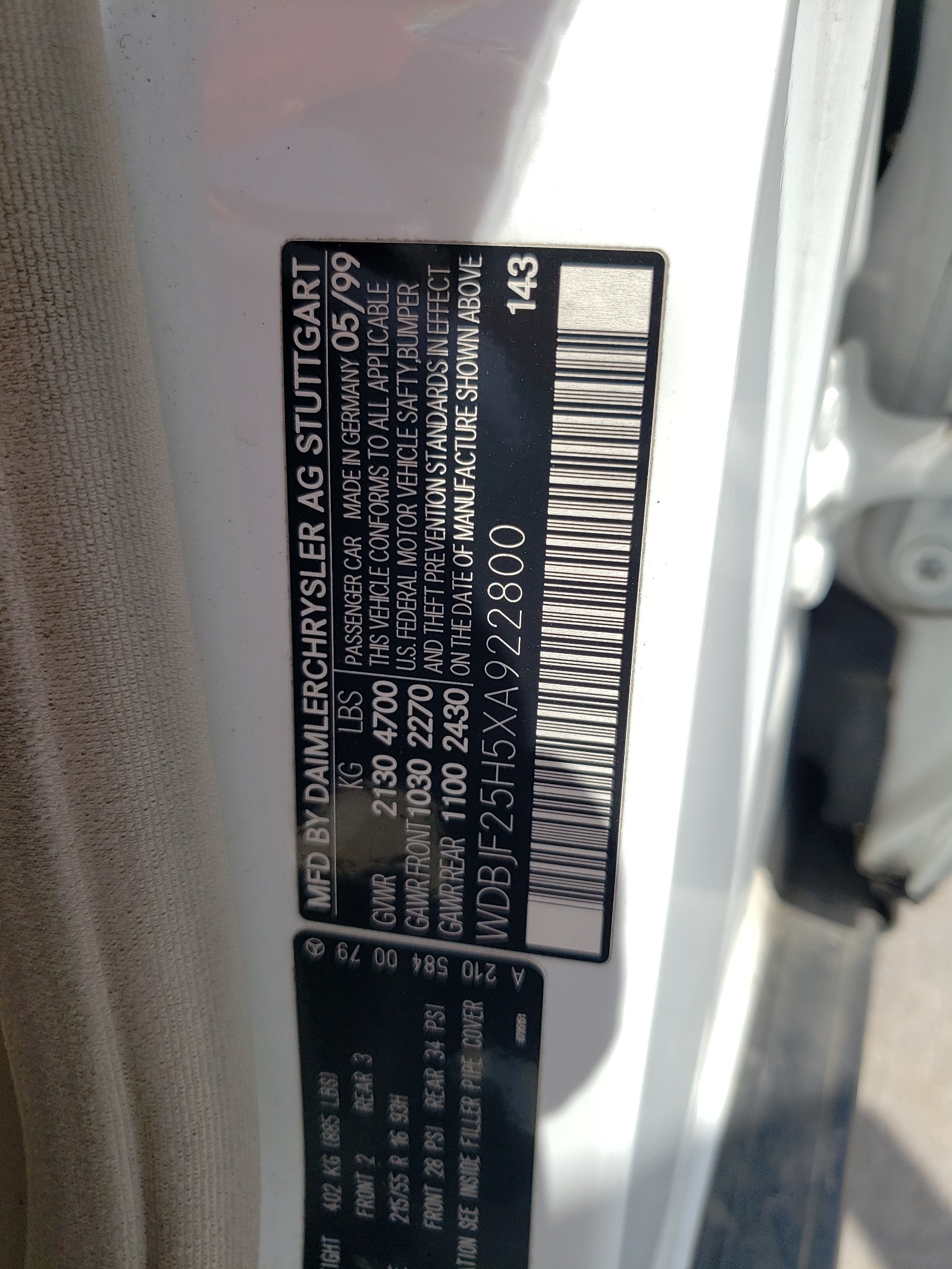 WDBJF25H5XA922800 1999 Mercedes-Benz E 300Td