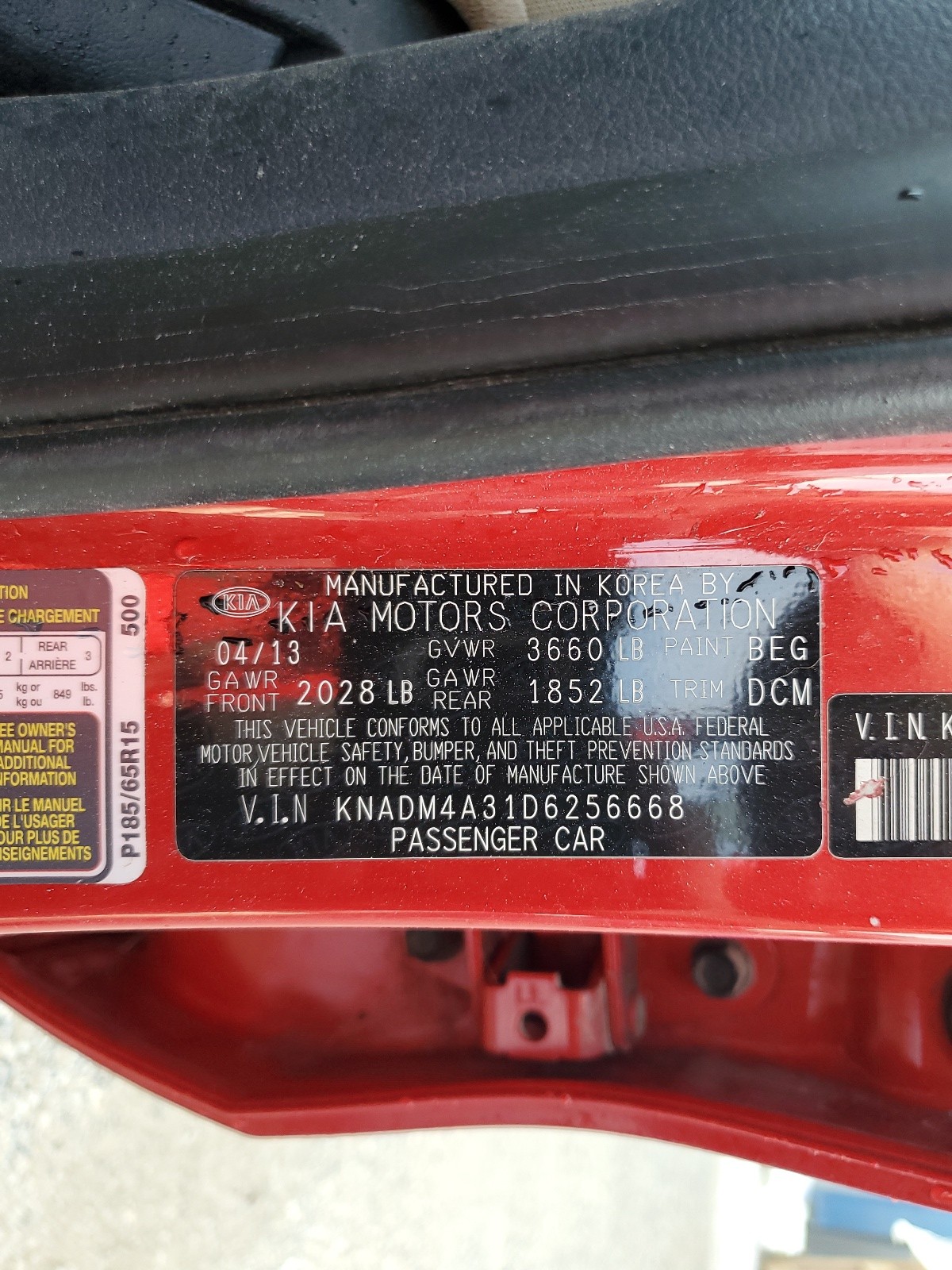 2013 Kia Rio Lx vin: KNADM4A31D6256668