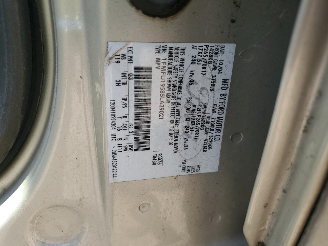 2005 Ford Expedition Limited VIN: 1FMFU19585LA39021 Lot: 62300984