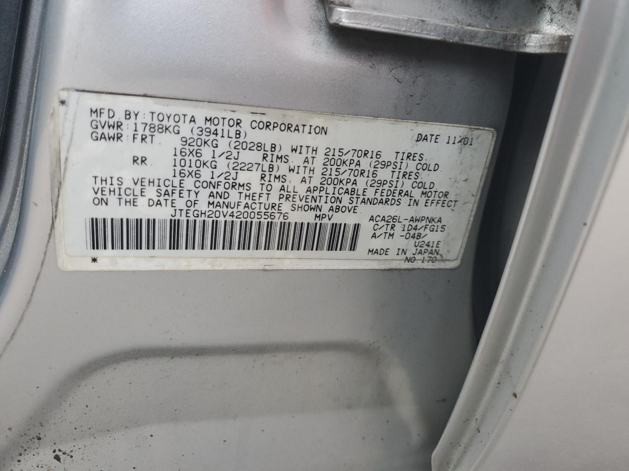 2002 Toyota Rav4 VIN: JTEGH20V420055676 Lot: 62826874